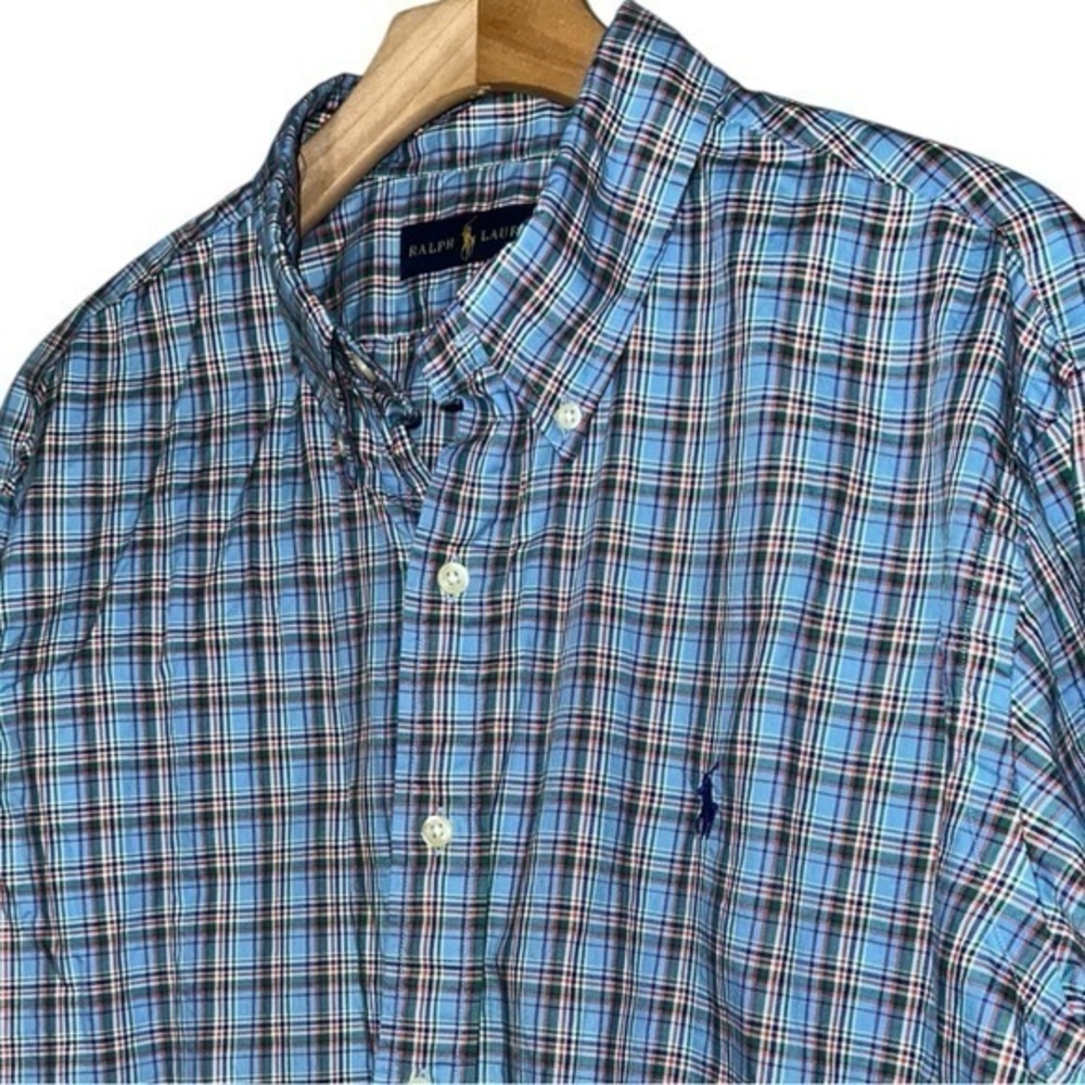 Ralph Lauren Men’s Size XL Blue Plaid Cotton Long Sleeve Button Down Shirt